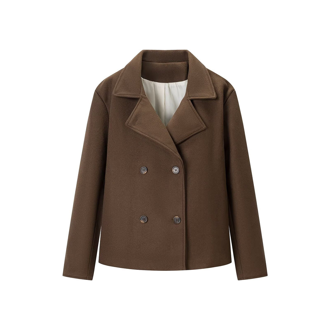 Damen Kurz Doppelreihiger Wollmix-Peacoat mit weitem Revers Nord Taschen