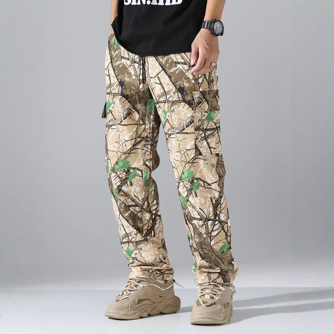 Herren Gemusterte Cargo-Jogginghose mit Tunnelzug, aufgesetzten Taschen & tapered Bein Nord Taschen