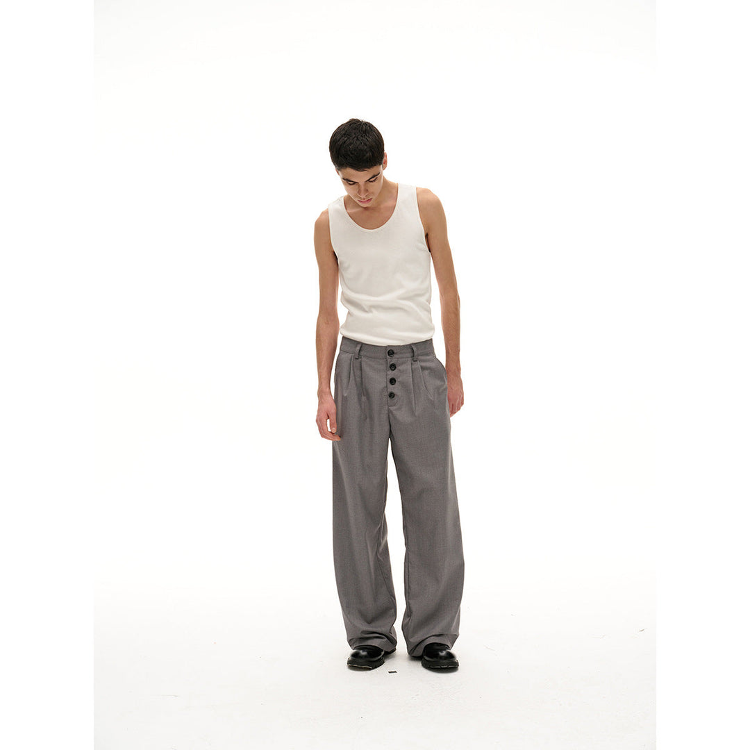 Damen Weite High-Waist Bundfaltenhose mit markanter Knopfleiste Nord Taschen