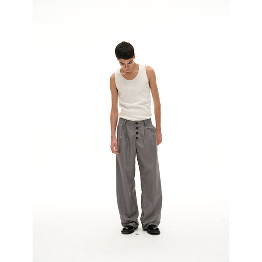 Damen Weite High-Waist Bundfaltenhose mit markanter Knopfleiste Nord Taschen