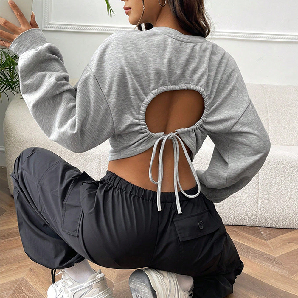 Damen lässiges Cropped-Sweatshirt mit Balloonärmeln Raglannähten und elastischem Saum Nord Taschen
