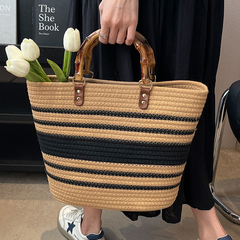 Damen Strandtasche mit handgefertigtem Bambusgriff Nord Taschen