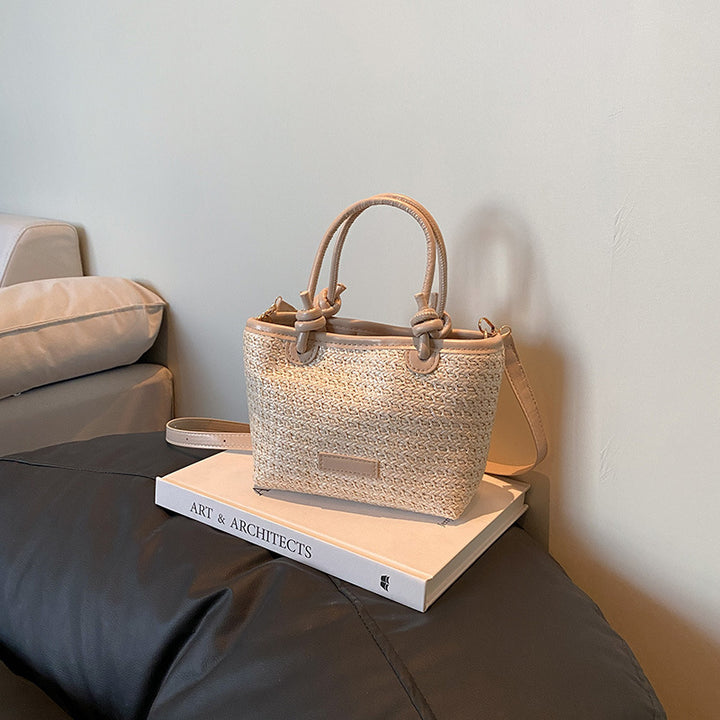 Damen Strandtasche mit geflochtener Struktur und elegantem Kunstlederakzent Nord Taschen