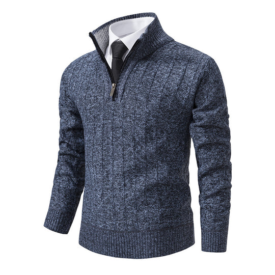 Herren Feinstrick-Halbzip-Pullover mit Zopfmuster und strukturierter Melange-Optik Nord Taschen