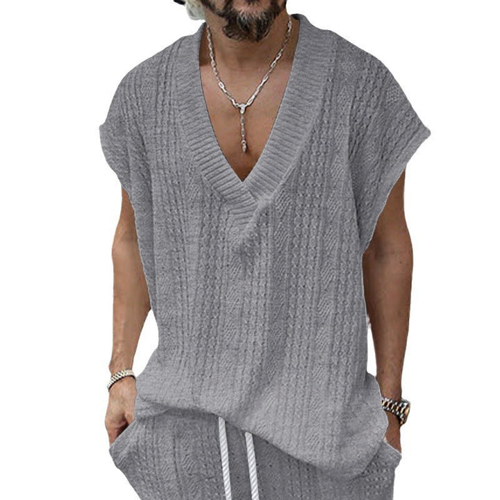 Herren lässiges Strick-T-Shirt mit V-Ausschnitt und oversized Schnitt