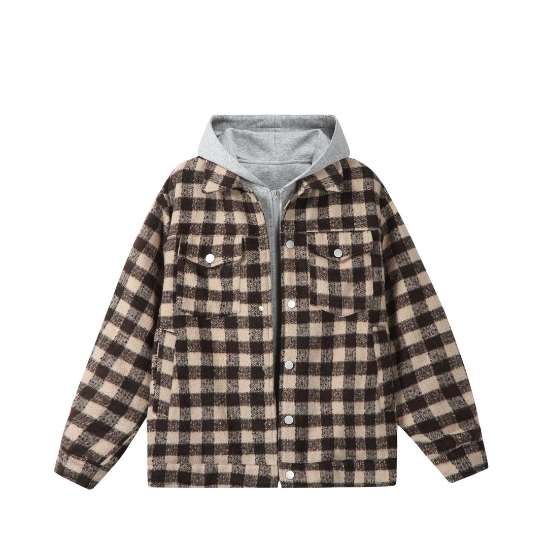 Damen Kurzblouson im Shacket‑Stil mit Karo‑Wolloptik und integrierter Sweatkapuze Nord Taschen