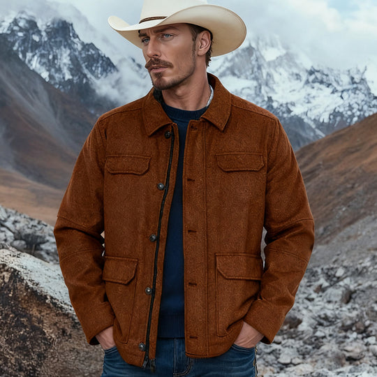 Herren Wollmix-Fieldjacke mit Pattentaschen, durchgehender Knopfleiste und Hemdkragen Nord Taschen