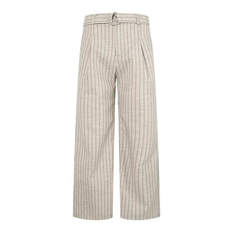Damen Weite Leinen-Mix Culotte-Hose mit Hochbund und D-Ring-Gürtel Nord Taschen