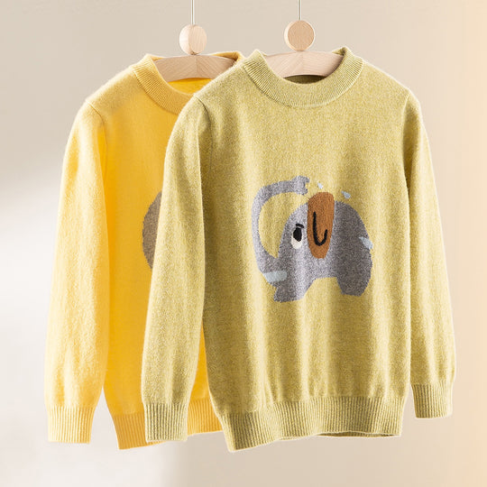 Damen Feinstrick-Pullover mit plüschiger Elefanten-Intarsia und Rippbündchen Nord Taschen