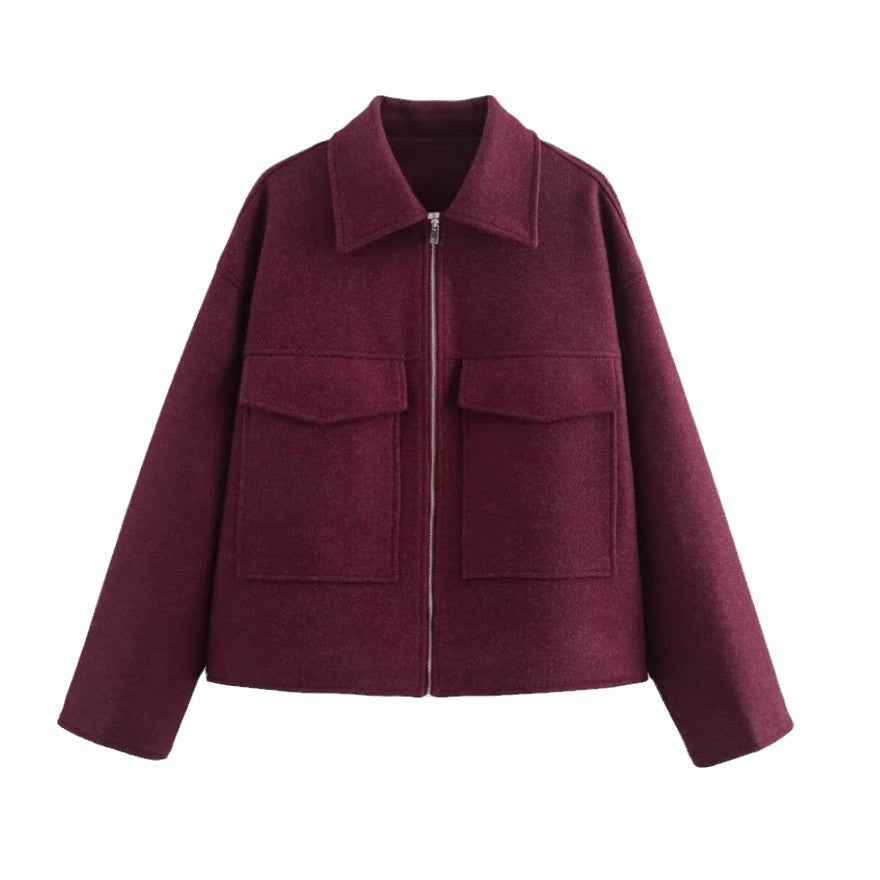 Damen 60+ Boxy Kurzjacke aus Wollmix mit Reißverschluss und aufgesetzten Pattentaschen Nord Taschen