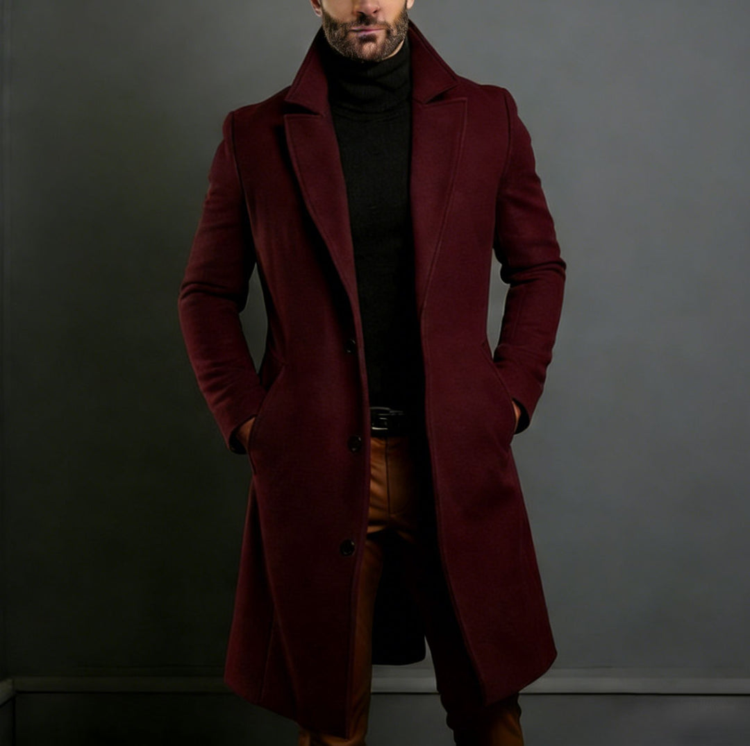 Herren Eleganter einreihiger Langmantel aus Wollmix mit schmaler Silhouette und Reverskragen Nord Taschen