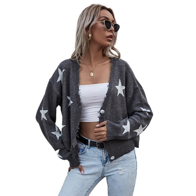 Damen Lässiger Cardigan mit Sternenprint und Knopfdetails Nord Taschen