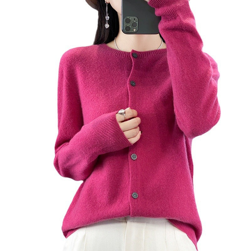Damen Leichter Feinstrick-Cardigan mit Kaschmir‑Optik, Rundhalsausschnitt und verdeckter Knopfleiste Nord Taschen