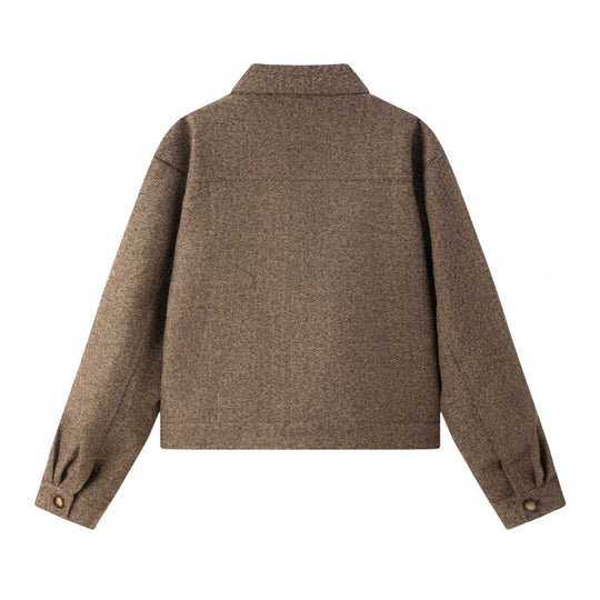 Damen Kurz geschnittene Boxy-Hemdjacke aus Wollmix mit Reverskragen und aufgesetzten Brusttaschen Nord Taschen