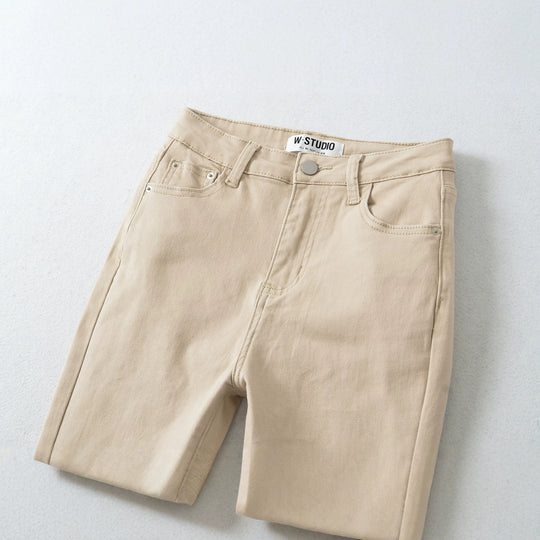 Damen Highwaist-Schlaghose aus Stretch-Denim mit fünf Taschen und rohem Saum Nord Taschen