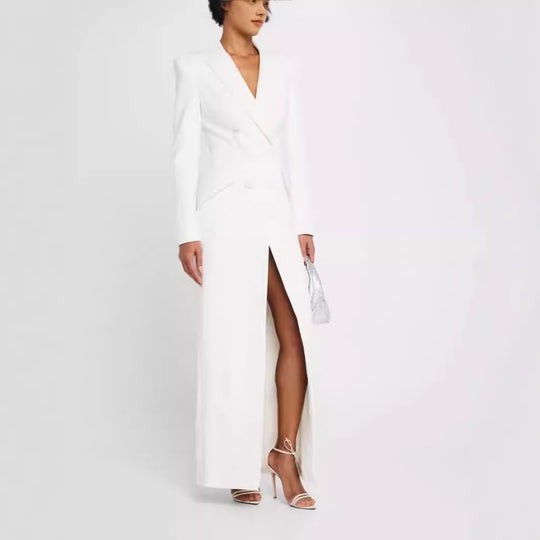 Damen Blazerkleid Maxikleid mit Doppelreiher, taillierter Silhouette und hohem Frontschlitz Nord Taschen