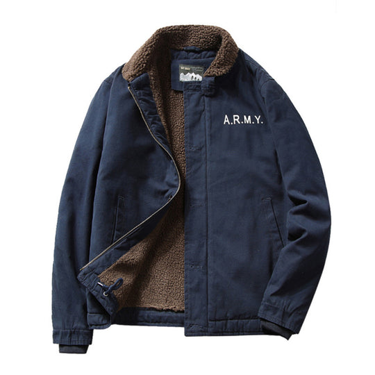 Herren  gefütterte Canvas-Pilotjacke mit Teddykragen, verdeckter Knopfleiste und verstellbarem Kordelzugsaum Nord Taschen