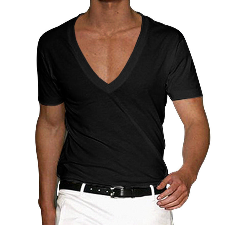Herren nan tief ausgeschnittenes V-Ausschnitt Kurzarmshirt aus Baumwollstretch mit tailliertem Schnitt