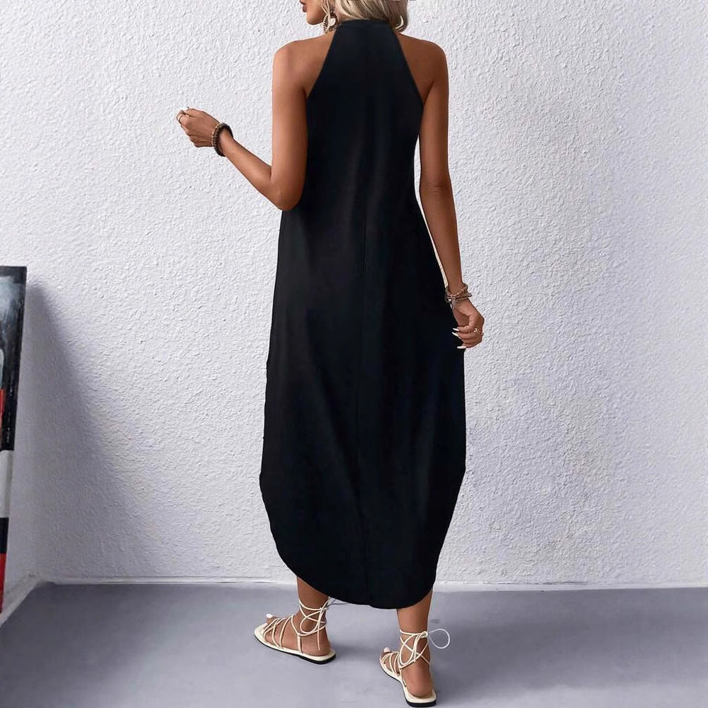 Damen lässiges Sommermaxikleid mit elegantem Halternetz und praktischen Taschen