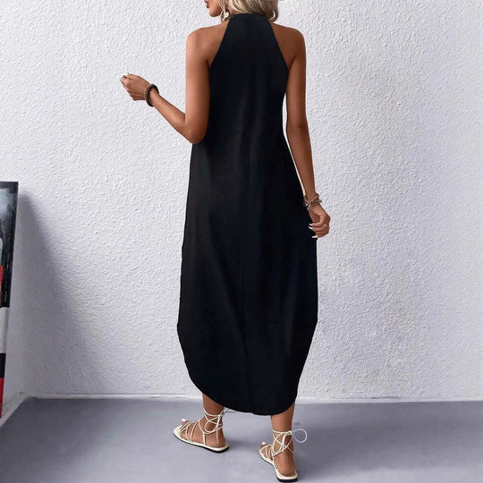 Damen lässiges Sommermaxikleid mit elegantem Halternetz und praktischen Taschen