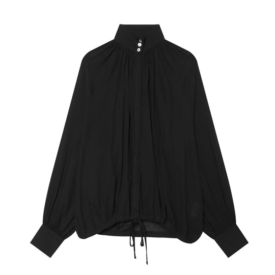 Damen Voluminöse Bluse mit Stehkragen, Raffung und Kordelzug Nord Taschen