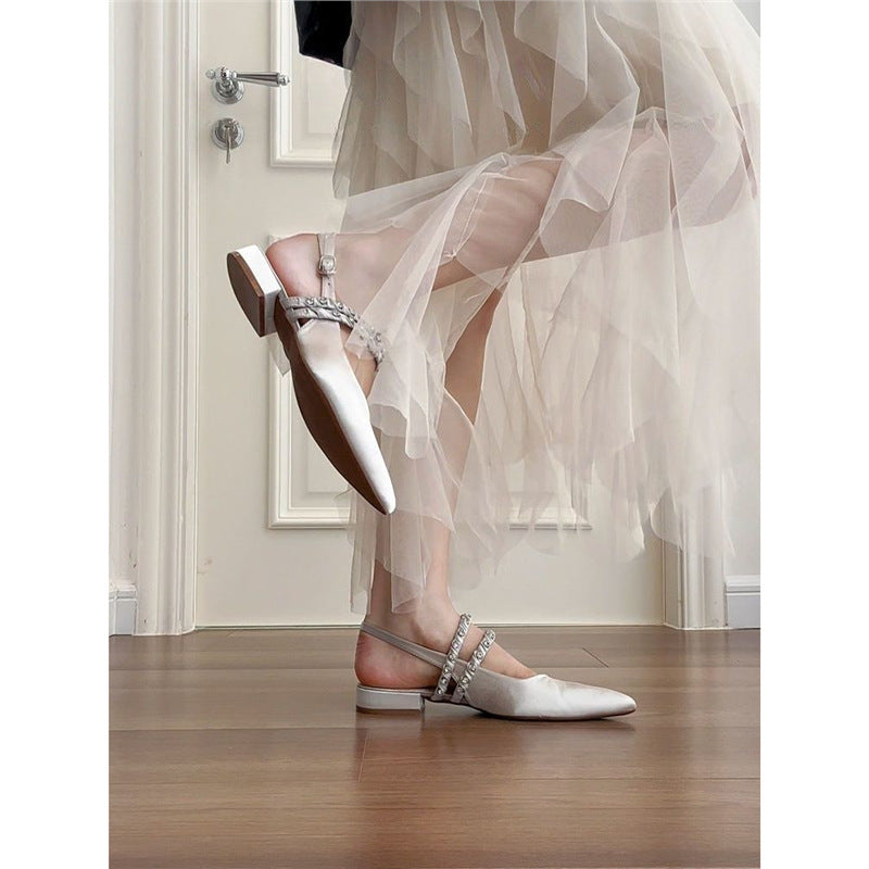 Damen elegante Slingback Ballerinas mit zierlichem Schmuckdetail