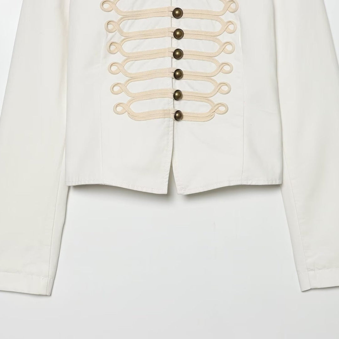 Damen Militärinspirierte Kurzjacke mit Froschverschlüssen und Stehkragen Nord Taschen