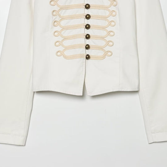 Damen Militärinspirierte Kurzjacke mit Froschverschlüssen und Stehkragen Nord Taschen