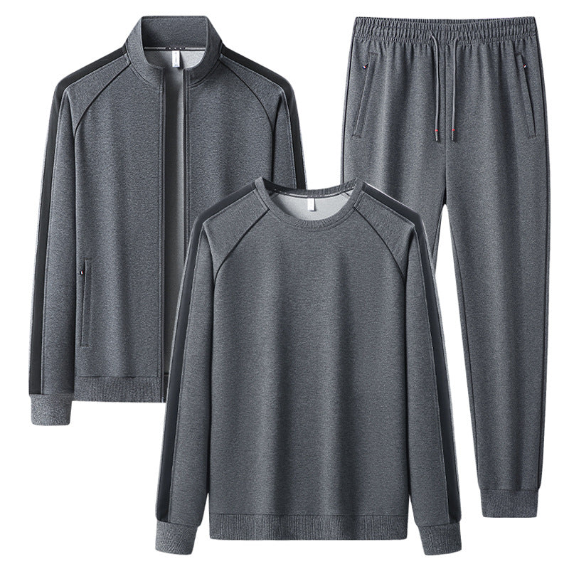Herren Dreiteiliges Freizeit-Trainingsanzug-Set aus weichem French-Terry mit Reißverschlussjacke, Rundhals-Sweatshirt & Kordel-Jogginghose Nord Taschen