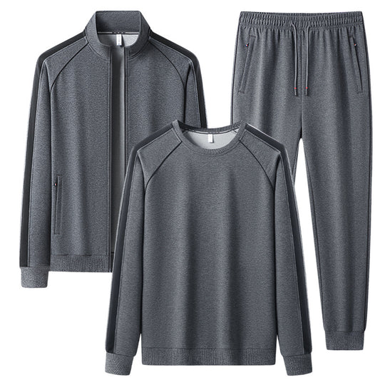 Herren Dreiteiliges Freizeit-Trainingsanzug-Set aus weichem French-Terry mit Reißverschlussjacke, Rundhals-Sweatshirt & Kordel-Jogginghose Nord Taschen