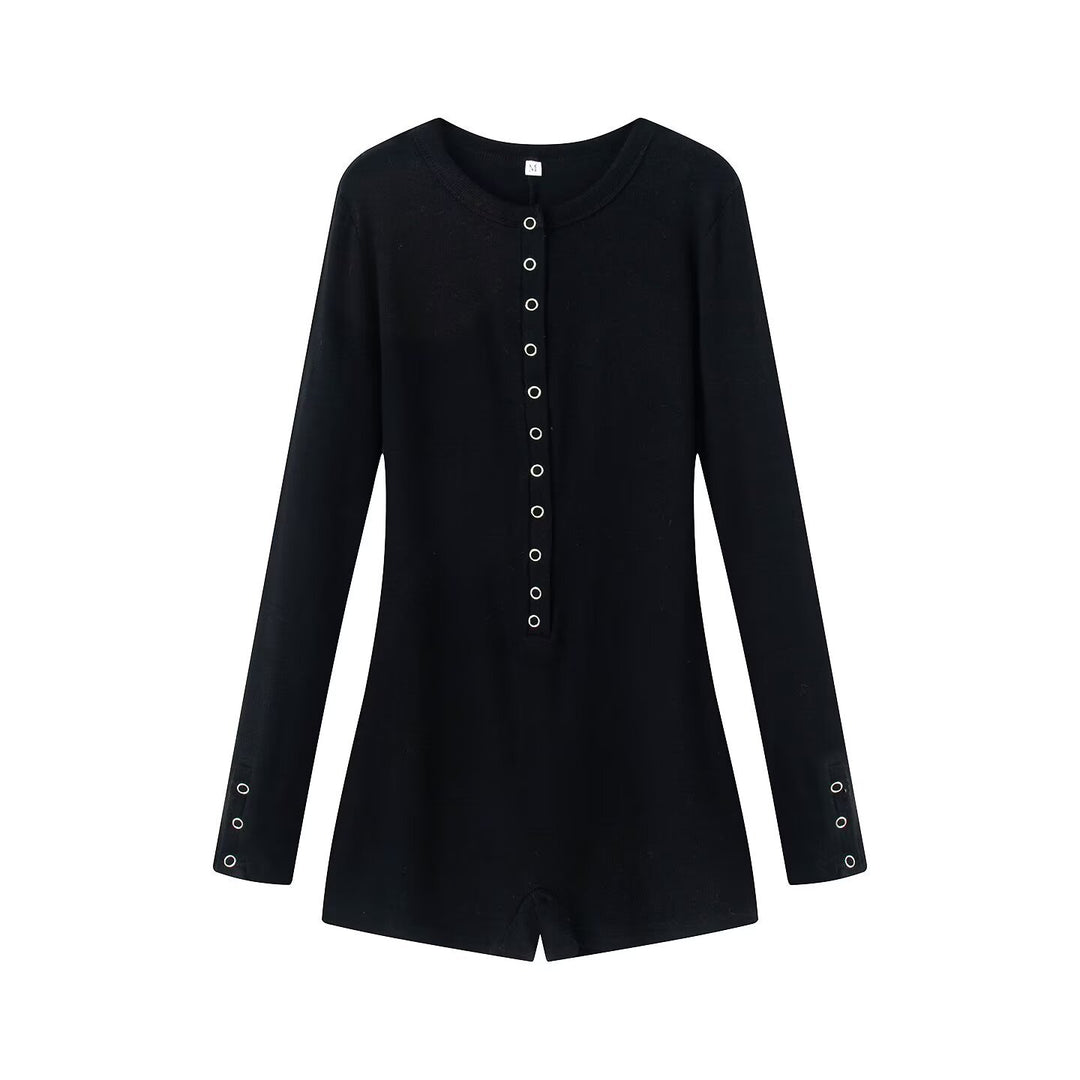 Damen Leichter Rippstrick-Einteiler mit Henley-Knopfleiste und Druckknopfstepper Nord Taschen