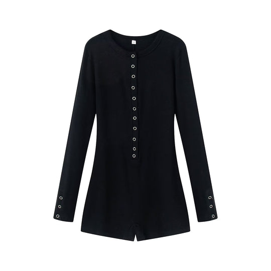 Damen Leichter Rippstrick-Einteiler mit Henley-Knopfleiste und Druckknopfstepper Nord Taschen