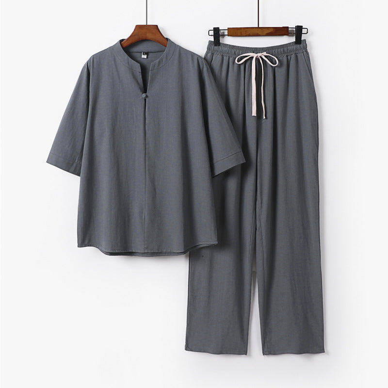 Unisex Lockeres Lounge-Set mit Stehkragen-Halbarmshirt und Elastischer Bundhose Nord Taschen