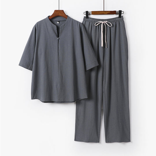 Unisex Lockeres Lounge-Set mit Stehkragen-Halbarmshirt und Elastischer Bundhose Nord Taschen