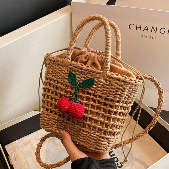 Damen Jute-Tasche mit verspieltem Kirschmuster und handgefertigten Details Nord Taschen