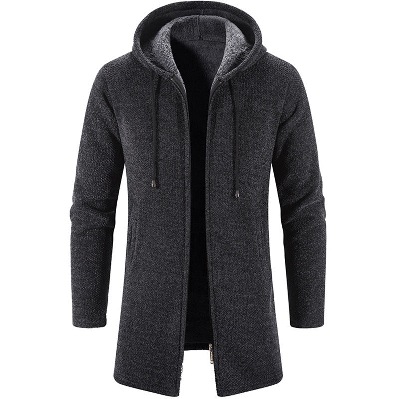 Herren langer Kapuzenstrickmantel mit Teddyfutter, durchgehendem Reißverschluss und seitlichen Eingrifftaschen Nord Taschen