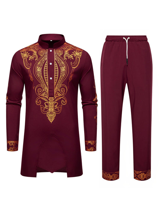Herren Tunika Anzug mit Stehkragen und ornamentaler Goldapplikation Nord Taschen
