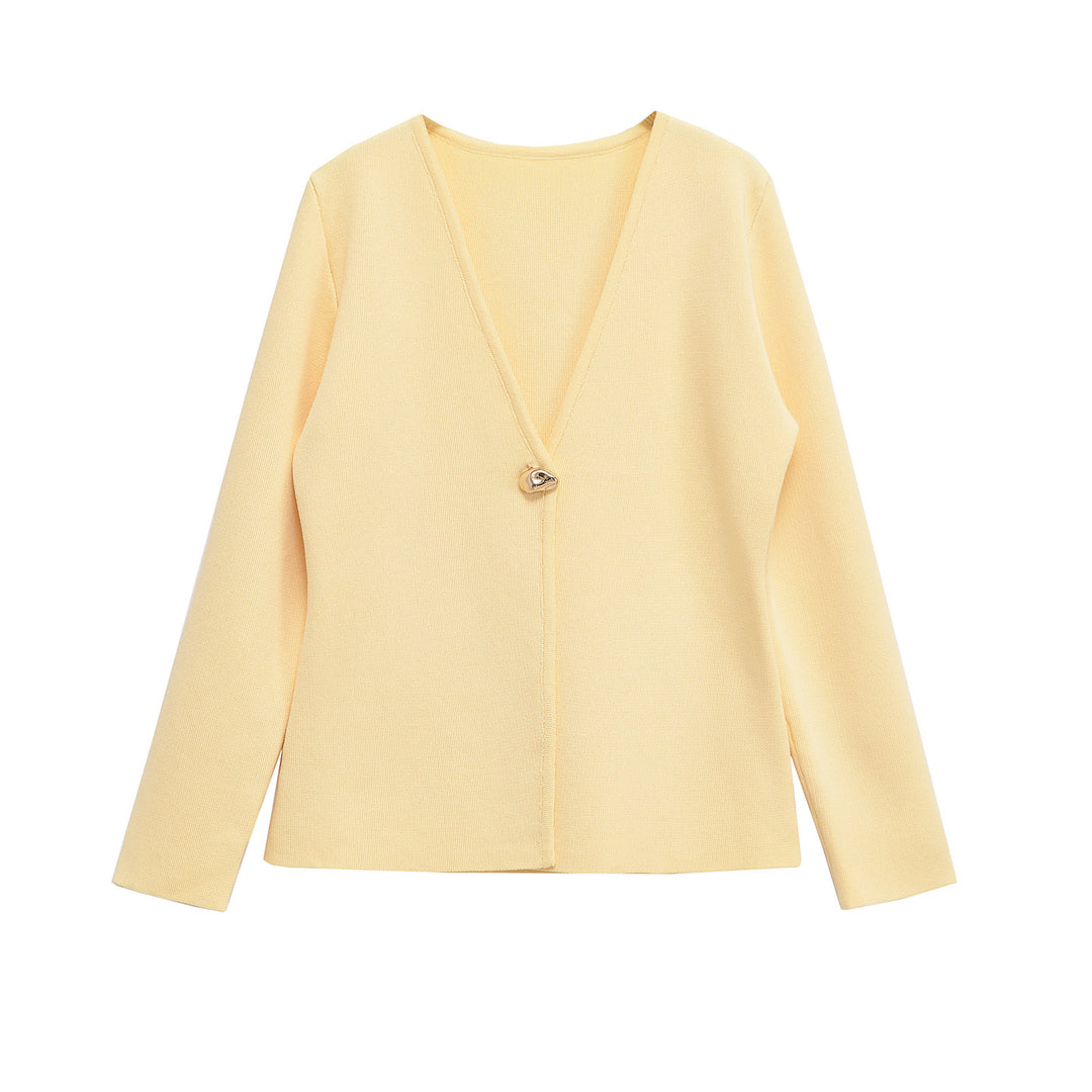 Damen Feiner V‑Ausschnitt-Cardigan mit Schmuckknopf und kastiger Silhouette Nord Taschen