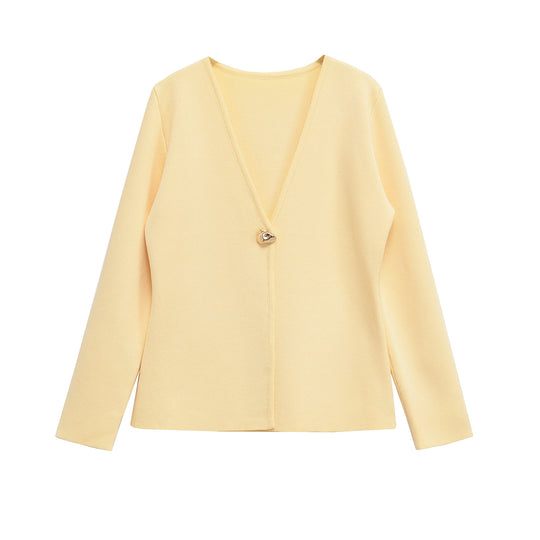 Damen Feiner V‑Ausschnitt-Cardigan mit Schmuckknopf und kastiger Silhouette Nord Taschen