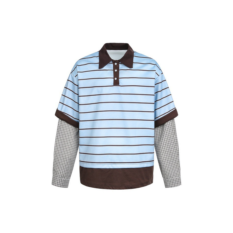 Herren Lagenlook-Polo mit Streifen, Kontrastkragen und karierten Einsatzärmeln Nord Taschen