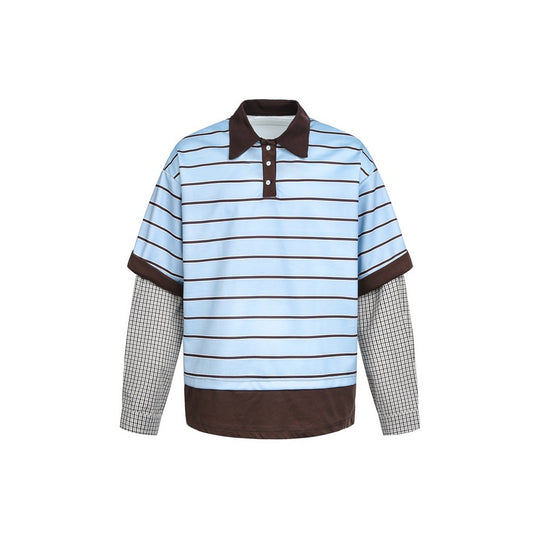 Herren Lagenlook-Polo mit Streifen, Kontrastkragen und karierten Einsatzärmeln Nord Taschen