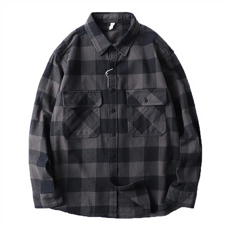 Herren Oversize Kariertes Flanell-Hemdjacke mit aufgesetzten Pattentaschen Nord Taschen