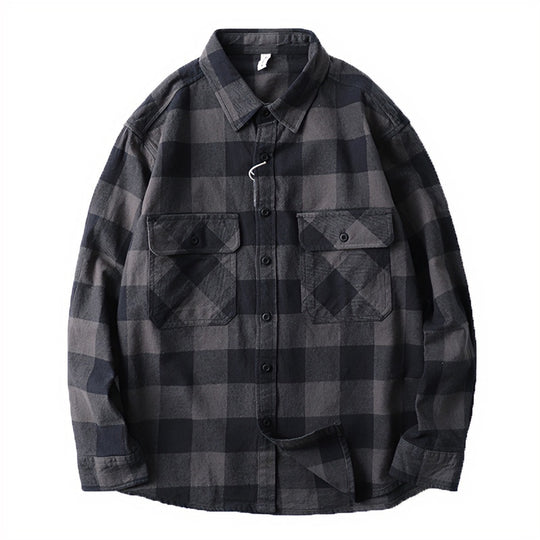 Herren Oversize Kariertes Flanell-Hemdjacke mit aufgesetzten Pattentaschen Nord Taschen