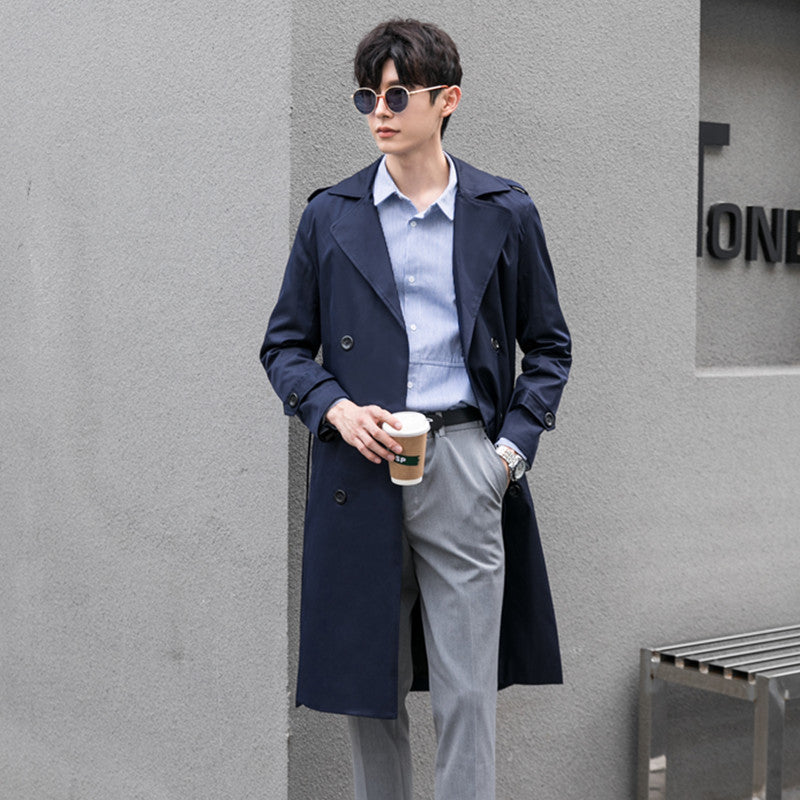 Herren Wasserabweisender Trenchcoat mit Doppelreihe, klassischem Revers und Taillengürtel Nord Taschen