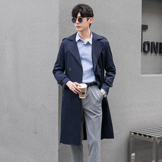Herren Wasserabweisender Trenchcoat mit Doppelreihe, klassischem Revers und Taillengürtel Nord Taschen