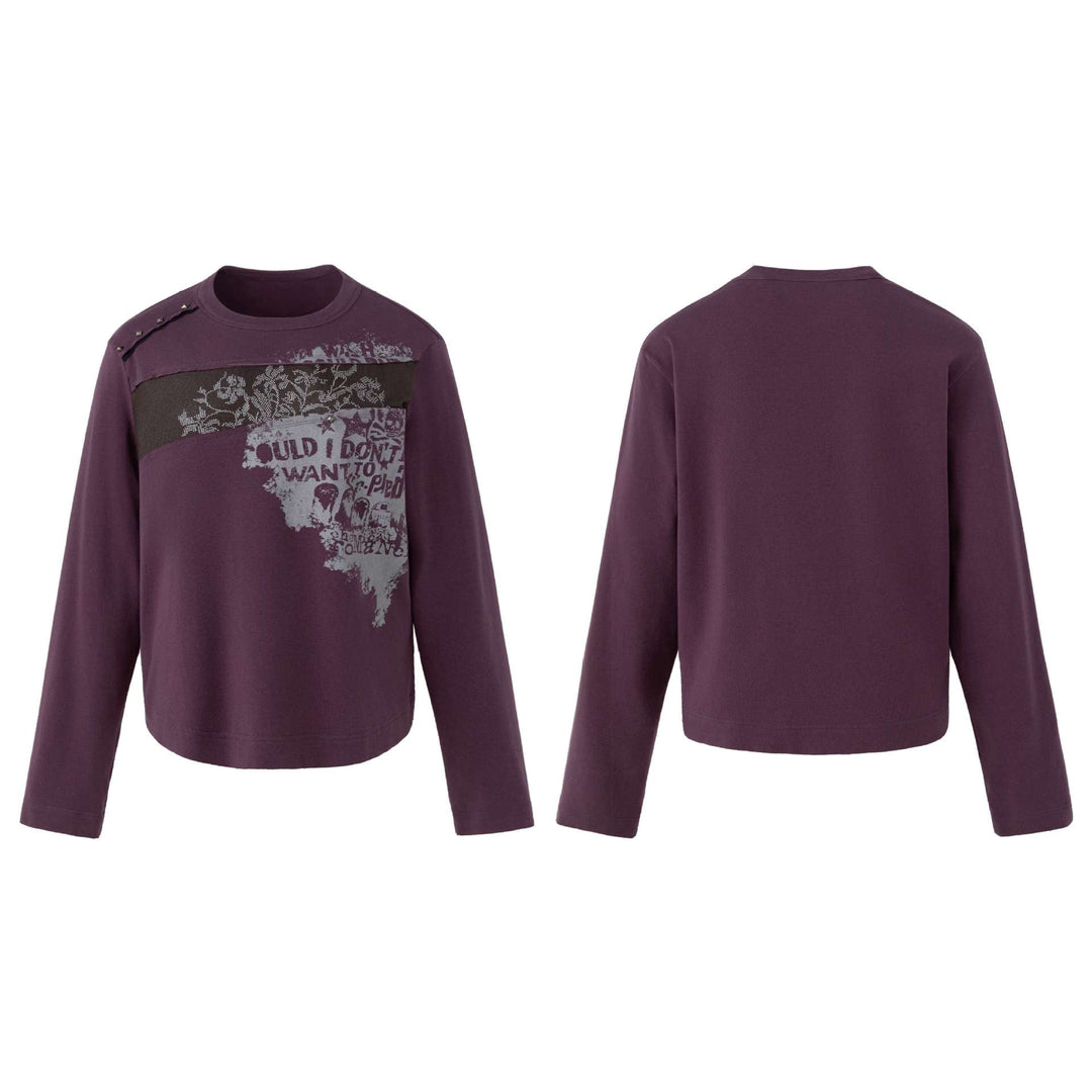 Damen Lässiges Sweatshirt mit Nietenbesatz, Print‑Einsatz und Rundhalsausschnitt Nord Taschen