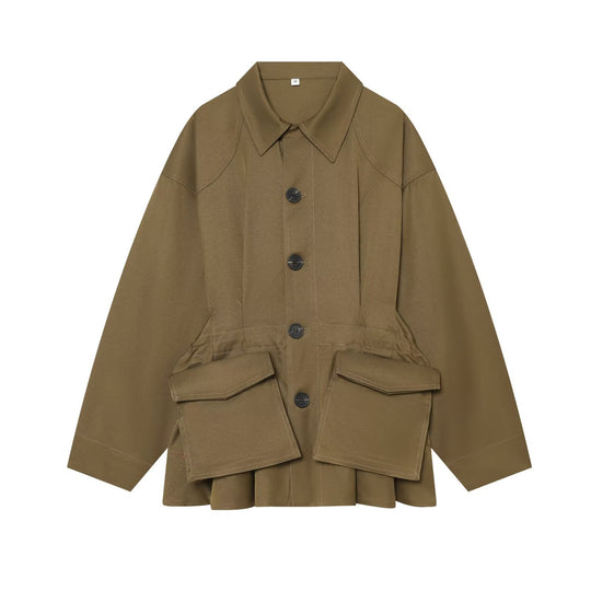 Damen Oversize-Boxy-Übergangsjacke mit großen Pattentaschen und Tunnelzug Nord Taschen