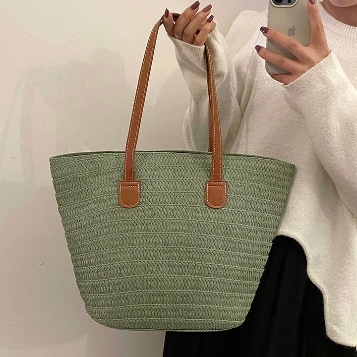 Damen geflochtene Strandtasche mit elegantem Lederakzent Nord Taschen
