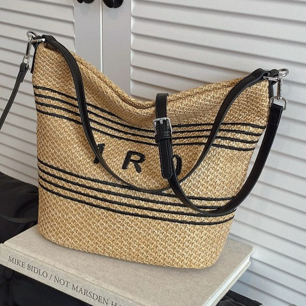 Damen modische Strandtasche aus hochwertigem Strohgewebe Nord Taschen
