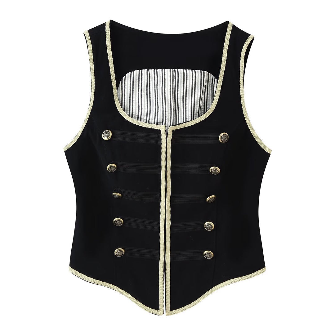 Damen Kurzer Blazer mit Stehkragen, goldener Kordel-Einfassung und Zierknöpfen Nord Taschen